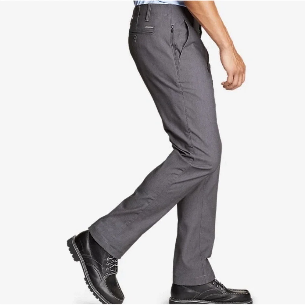 NWT Eddie Bauer Men's Flex Wrinkle Resistant Sport Chino Pant Gray Sz 40/34 Tall